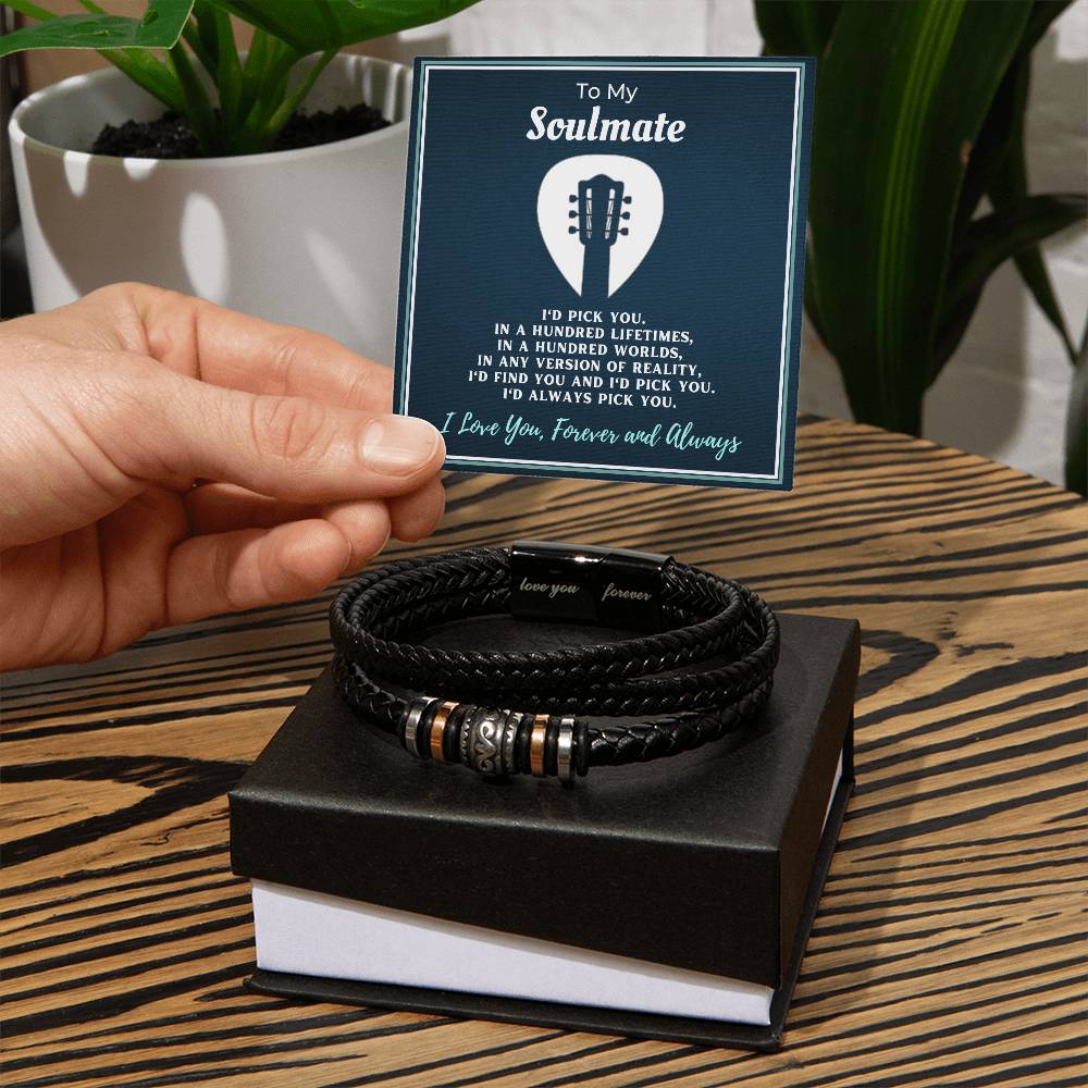 To My Soulmate - Guitar Player Gift For Men, Gift from Wife, Mens Vegan Leather Bracelet, Birthday Gift, Christmas Gift (1)