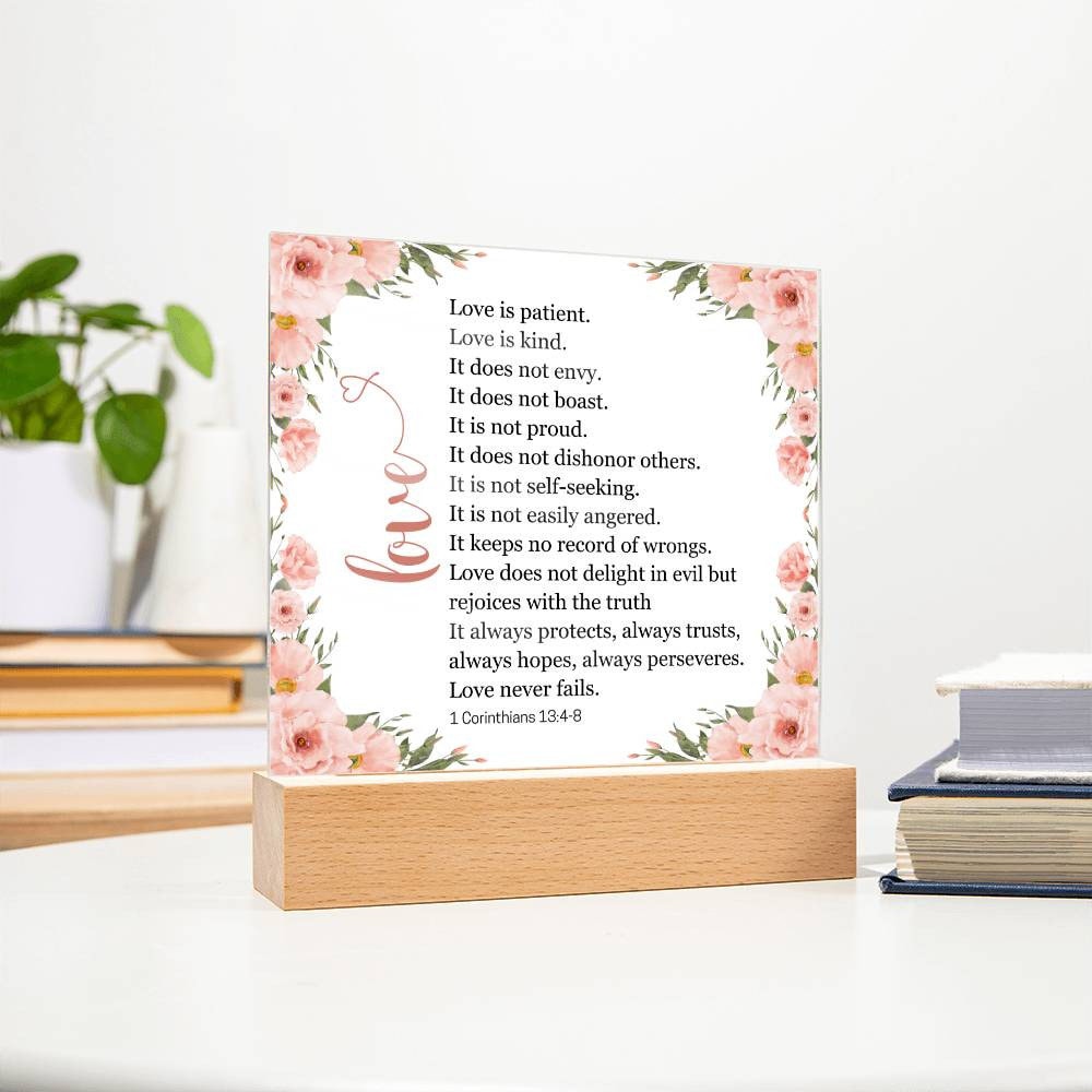 1 Corinthians 13:4-8 Love Is Patient, Kind | Scripture Desk Plaque | Mood Night Light