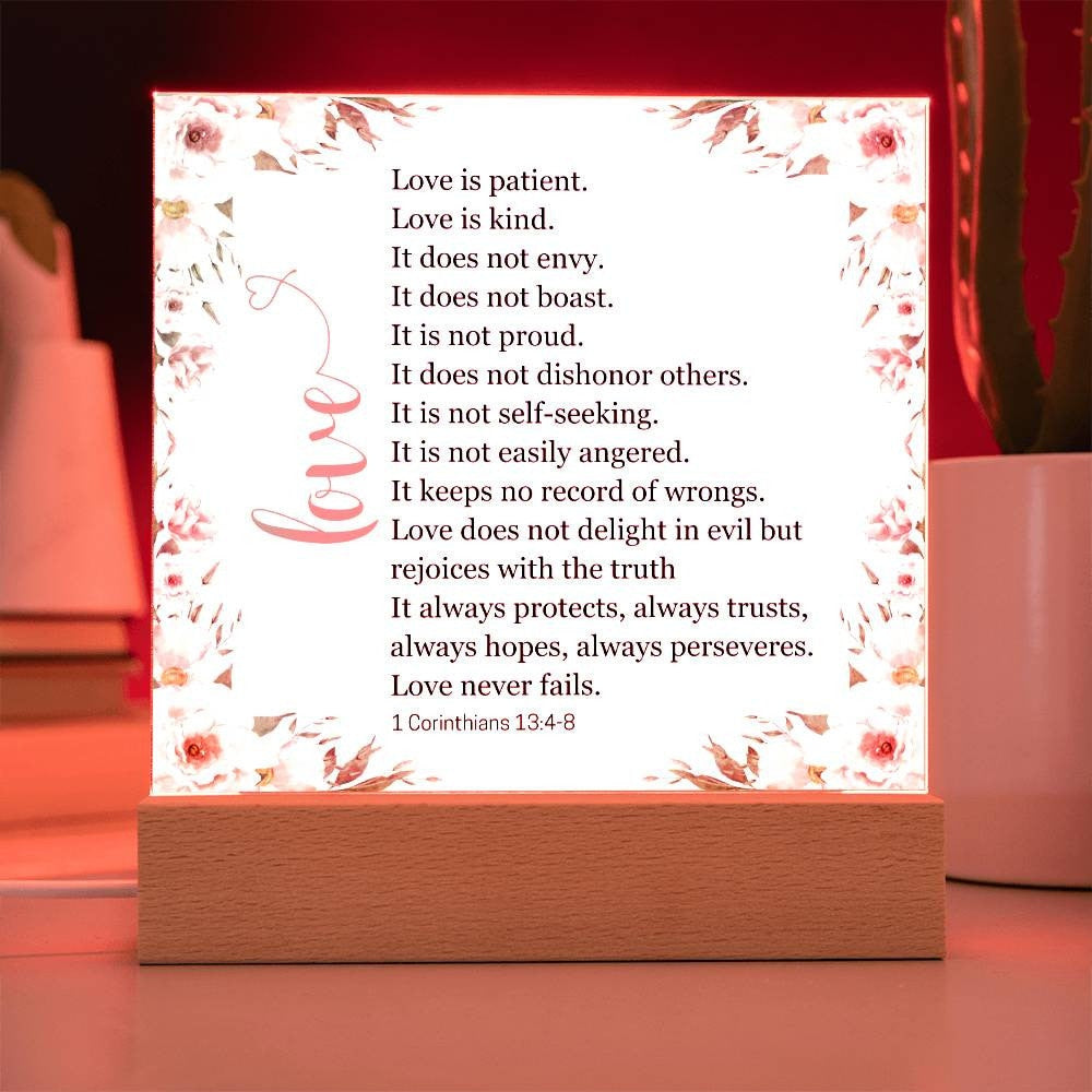 1 Corinthians 13:4-8 Love Is Patient, Kind | Scripture Desk Plaque | Mood Night Light