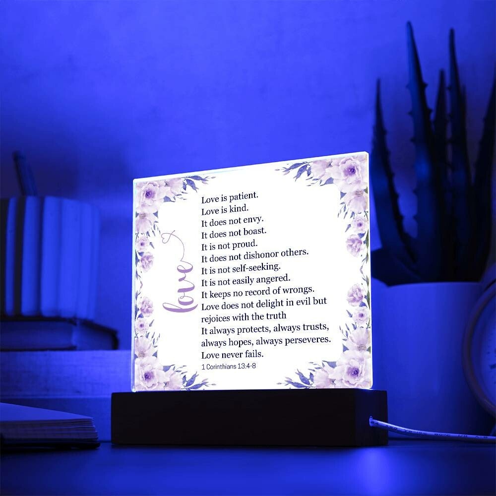 1 Corinthians 13:4-8 Love Is Patient, Kind | Scripture Desk Plaque | Mood Night Light