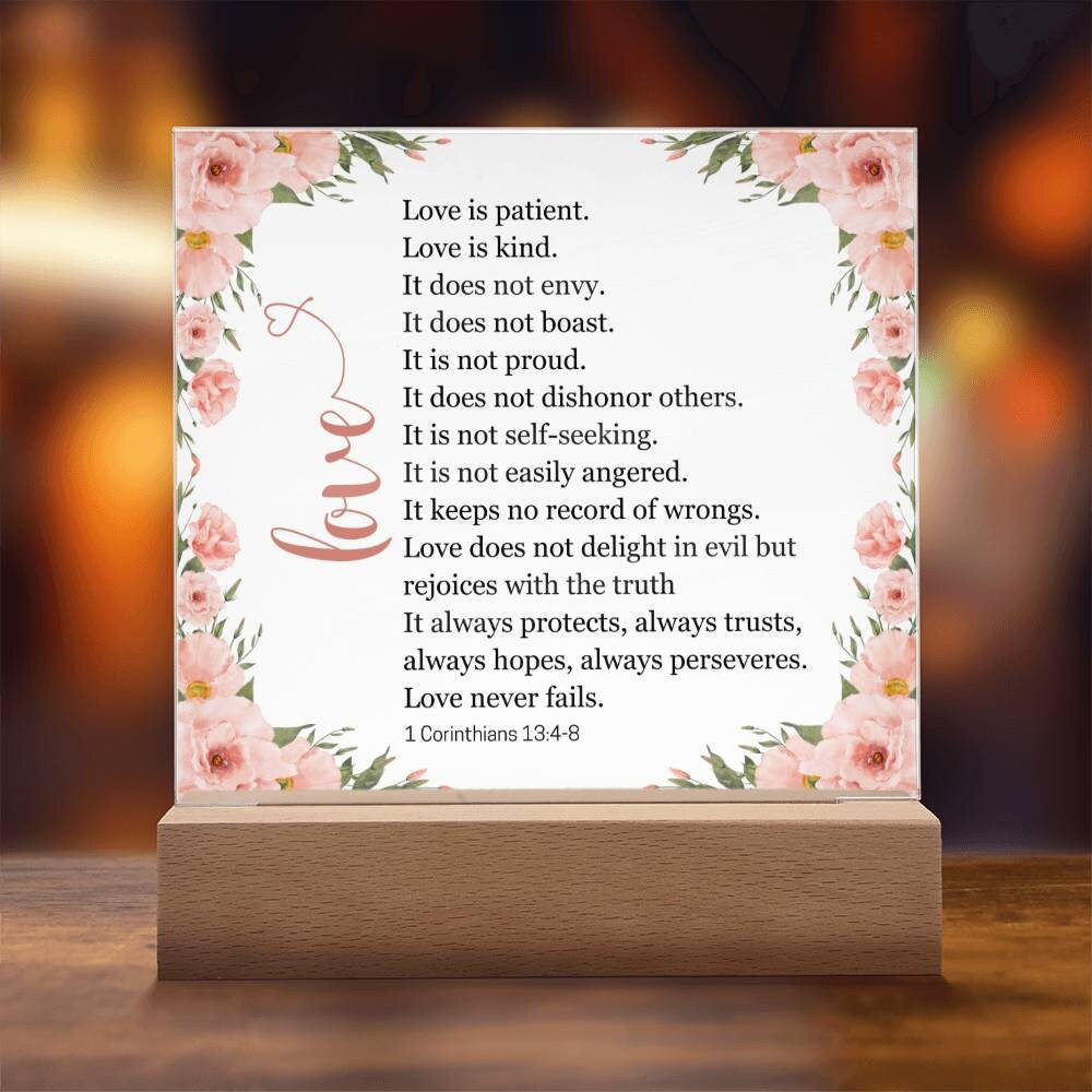 1 Corinthians 13:4-8 Love Is Patient, Kind | Scripture Desk Plaque | Mood Night Light