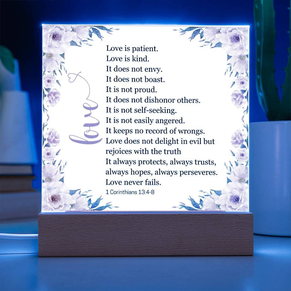 1 Corinthians 13:4-8 Love Is Patient, Kind | Scripture Desk Plaque | Mood Night Light